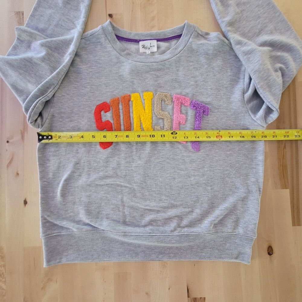 Womans 'SUNSET' Sweatshirt Gray SZ S Embellished Pullover - Picture 4 of 10